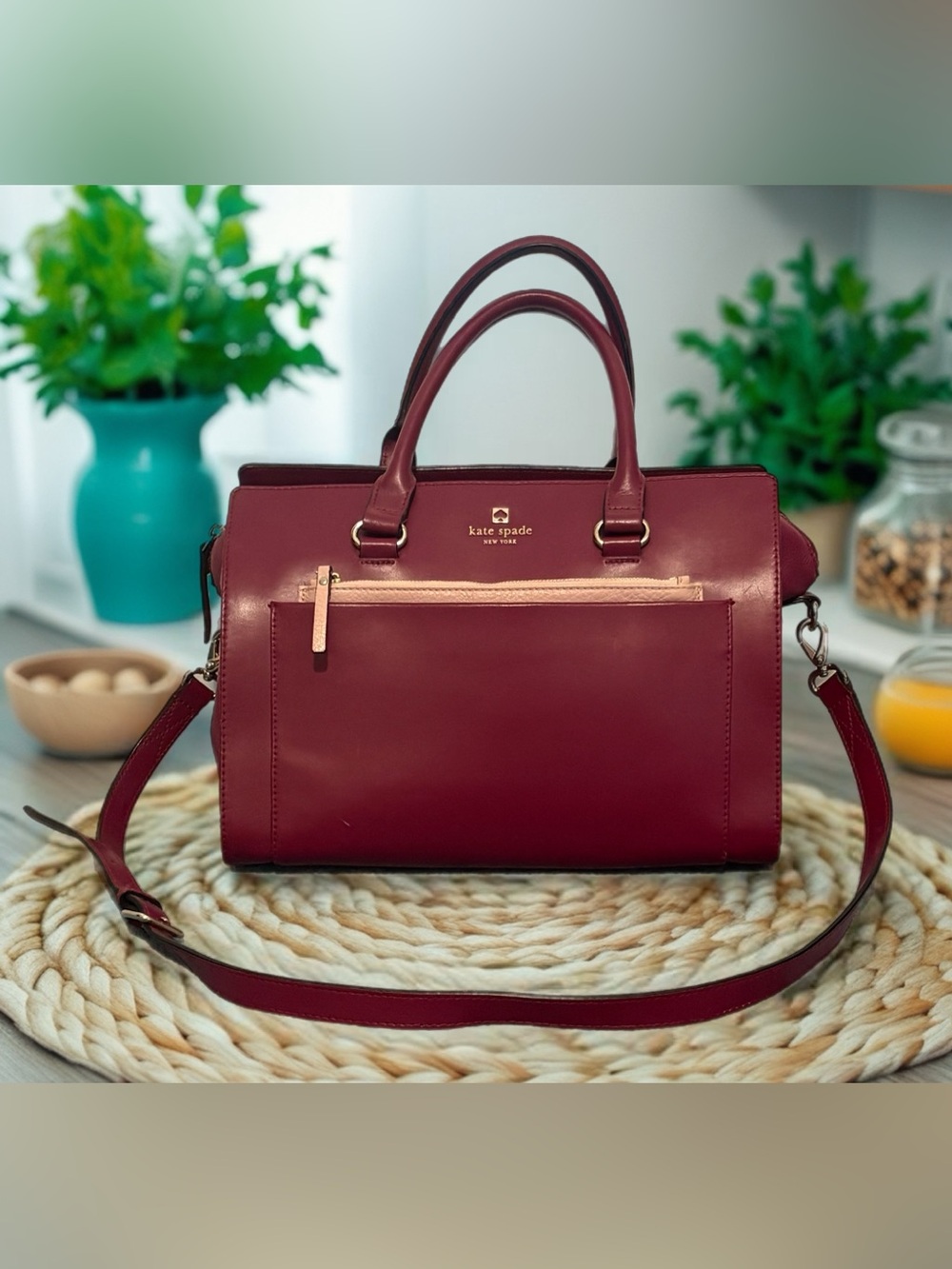 Kate Spade Hadley Street Bernadine Satchel With Contrasting Pink Front Pocket